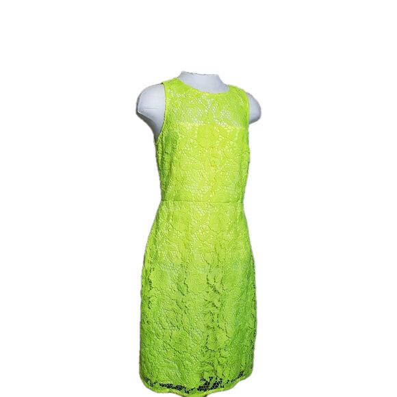 J.Crew Collection Neon Yellow Sleeveless Shift Lace Formal Dress  Size 4 - Picture 4 of 8
